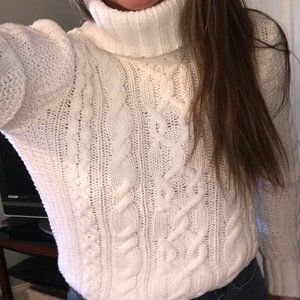 Ralph Lauren White Cable Knit Turtleneck Sweater